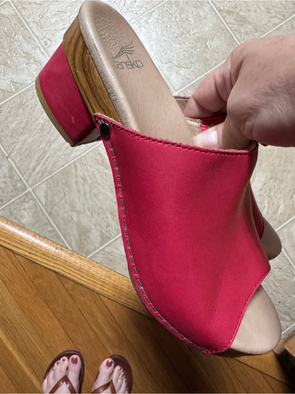 Dansko Maci Leather Peep-Toe Mules (size 37)